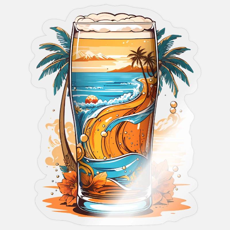 Strand Bier - Sticker Größe S (10 x 10 cm) - Transparent glänzend
