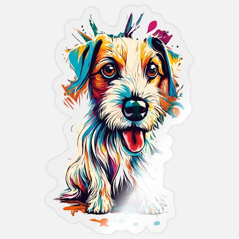 Jack Russel Terrier Farbenfroh - Jack Russel - Sticker Größe S (10 x 10 cm) - Transparent glänzend