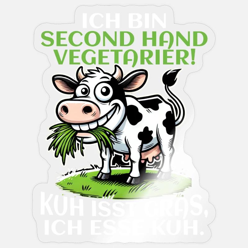 Ich bin Second Hand Vegetarier - Kuh Meme - Sticker Größe S (10 x 10 cm) - Transparent glänzend