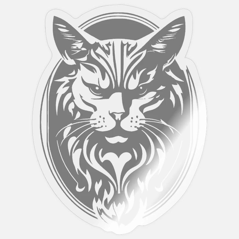 Power cat blanc - Sticker taille S (10 x 10 cm) - brillant transparent