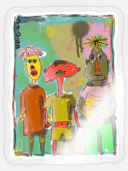 Illustration von drei Freunden „Dudes“ - Sticker Größe S (10 x 10 cm) - Transparent glänzend