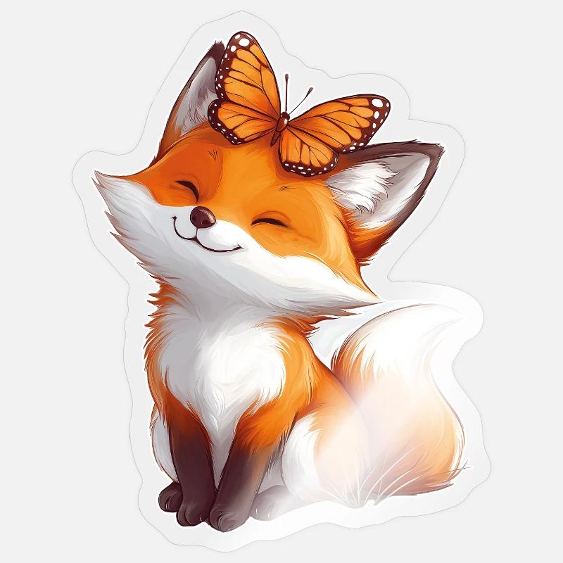 Fuchs mit Schmetterling - Sticker Größe S (10 x 10 cm) - Transparent glänzend