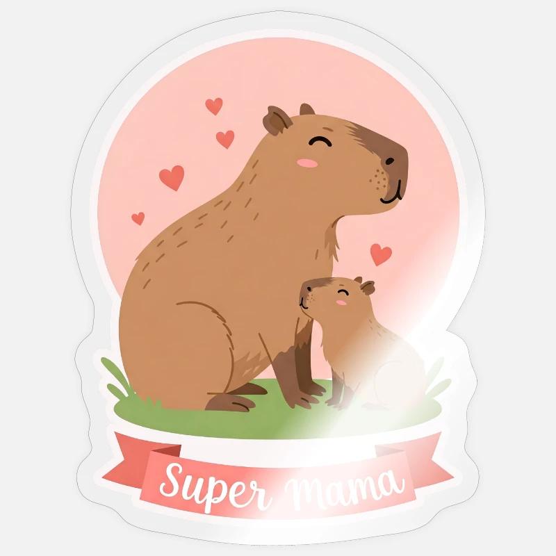 Mutter Kapibara - Sticker Größe S (10 x 10 cm) - Transparent glänzend