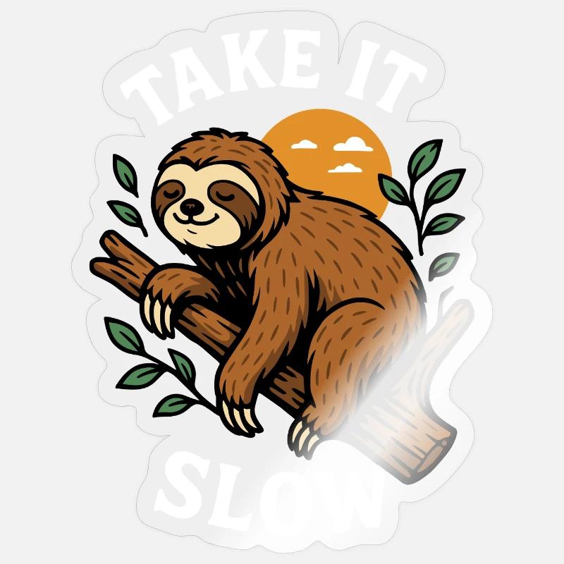 Allez-y doucement - Sloth Design - Sticker taille S (10 x 10 cm) - brillant transparent