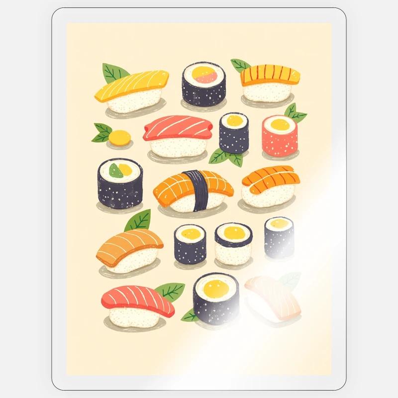 Lebendige Sushi-Sortiment-Illustration - Sticker Größe S (10 x 10 cm) - Transparent glänzend