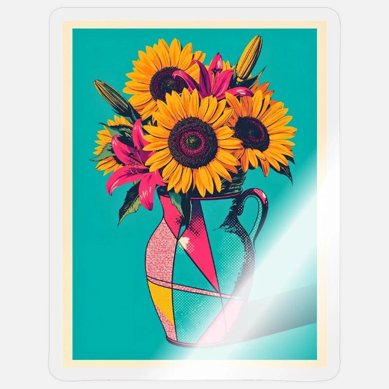 Pop Art Blumenvase - Sticker Größe S (10 x 10 cm) - Transparent glänzend
