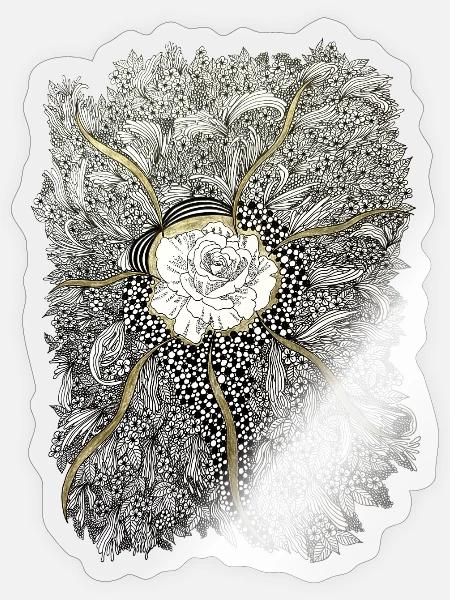Goldene Blütenmandala mit Rosenakzent - Sticker Größe S (10 x 10 cm) - Transparent glänzend