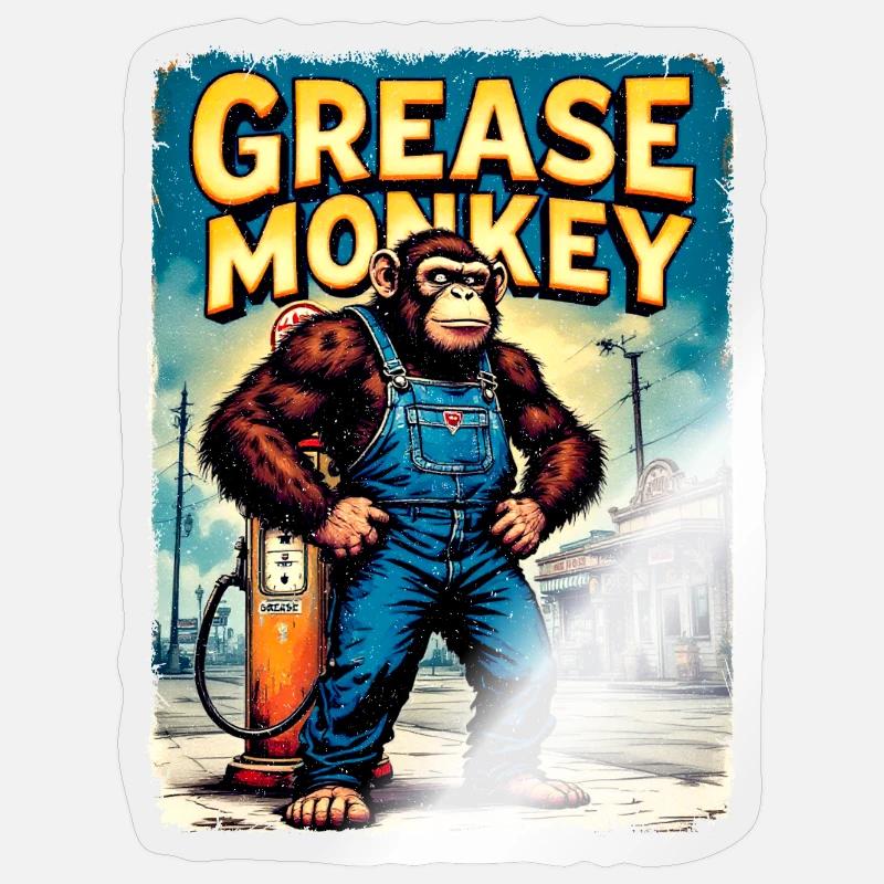 Art urbain rétro GreaseMonkey - Sticker taille S (10 x 10 cm) - brillant transparent