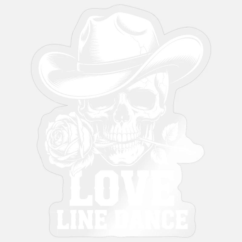Line Dance Schädel Rose - Sticker Größe S (10 x 10 cm) - Transparent glänzend