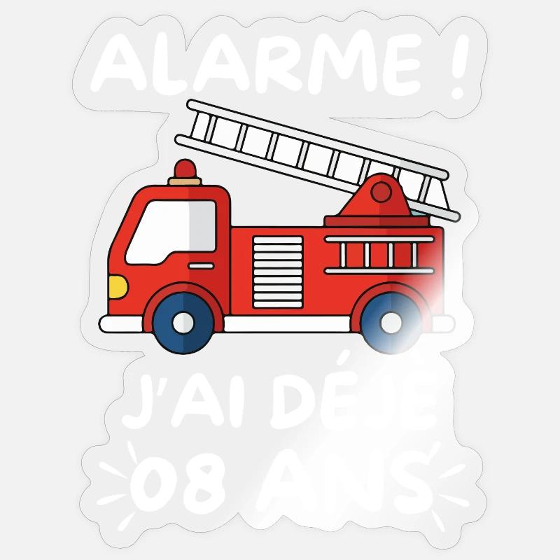 Camion Pompier 8 Ans, Anniversaire - Sticker taille S (10 x 10 cm) - brillant transparent