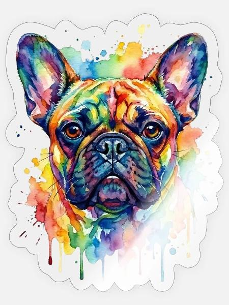 Bunte Aquarellbulldogge - Sticker Größe S (10 x 10 cm) - Transparent glänzend