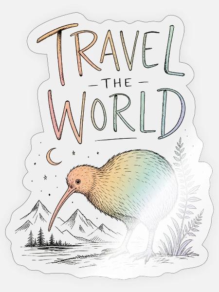Reise um die Welt mit buntem Vogel - Sticker Größe S (10 x 10 cm) - Transparent glänzend