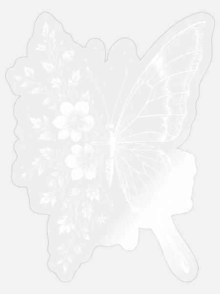 Eleganter Schmetterling mit Blumen im Zeichenstil - Sticker Größe S (10 x 10 cm) - Transparent glänzend