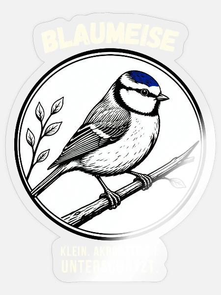 Blaumeise – Kleiner Vogel, großer Charakter - Sticker Größe S (10 x 10 cm) - Transparent glänzend