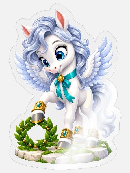 Flügelpony Blumenkranz - Sticker Größe S (10 x 10 cm) - Transparent glänzend