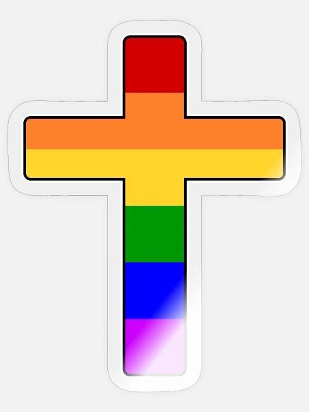 Kreuz Regenbogen - Sticker Größe S (10 x 10 cm) - Transparent glänzend