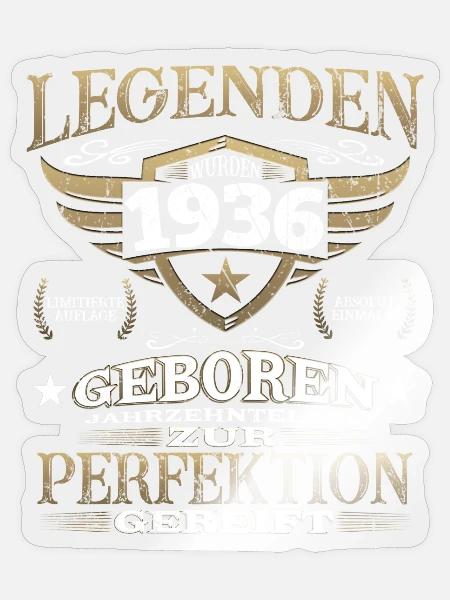 Geburtstag Vintage Jahrgang 1936 - Legende - Sticker Größe S (10 x 10 cm) - Transparent glänzend