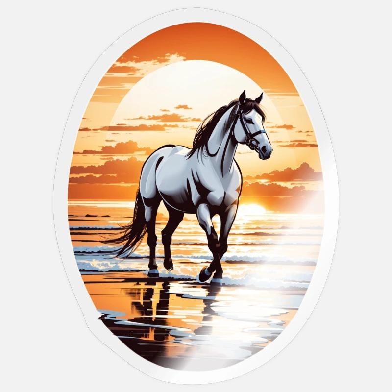 Cheval sur la plage - Sticker taille S (10 x 10 cm) - brillant transparent