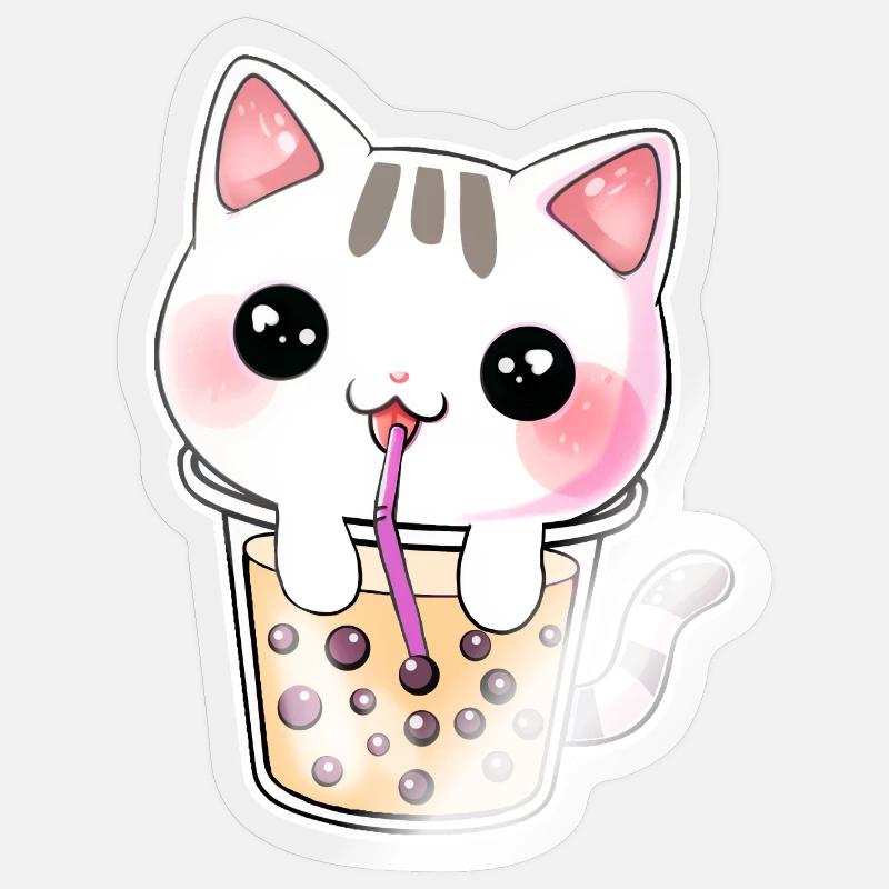 Kawaii Bubble Tea Chat - Sticker taille S (10 x 10 cm) - brillant transparent