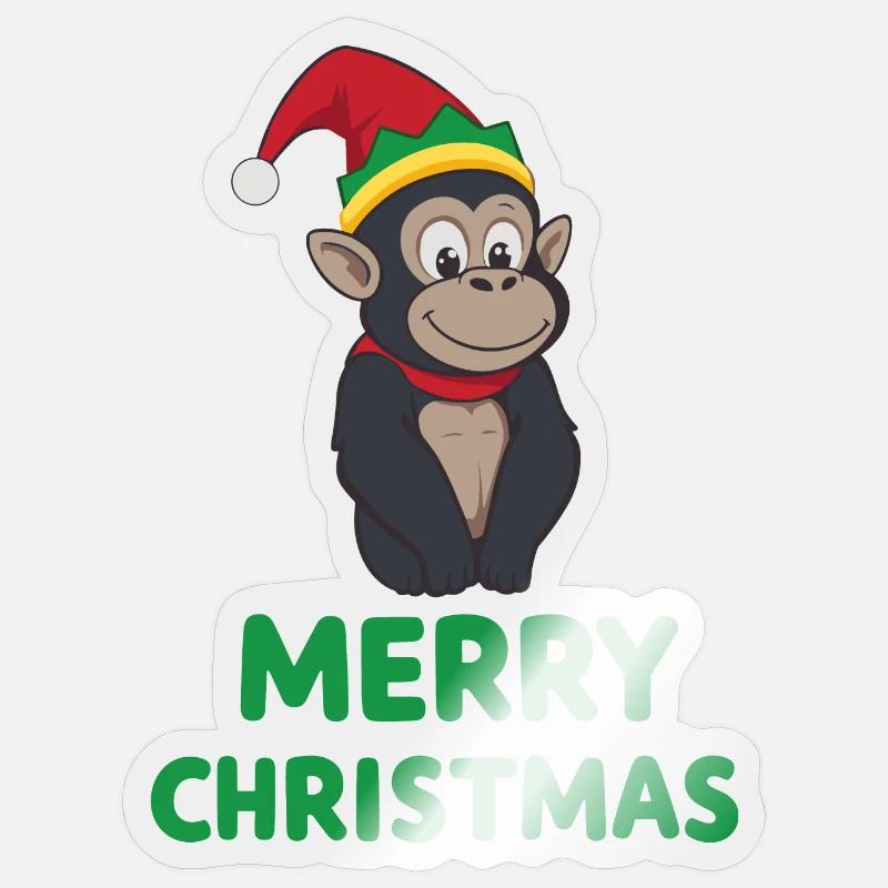 Cute Christmas monkey - Sticker size S (10 x 10 cm) - transparent glossy