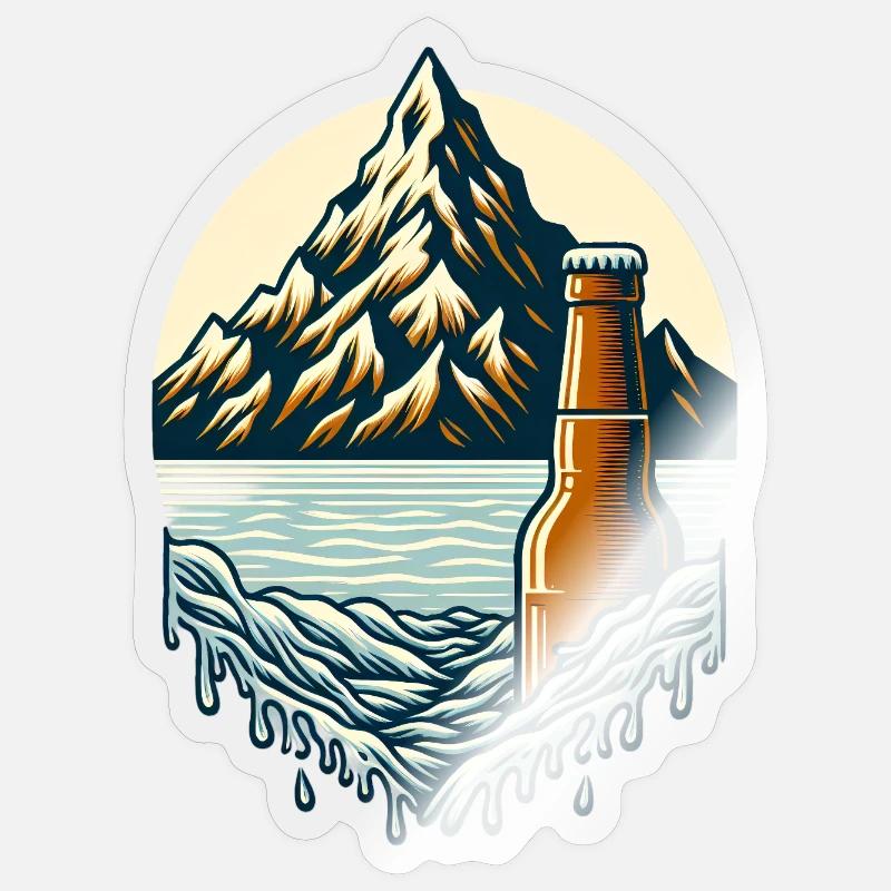 Gipfelsee mit Bierflasche - Sticker Größe S (10 x 10 cm) - Transparent glänzend