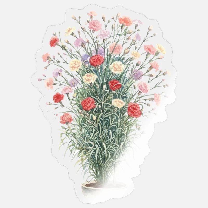 Romantic carnation bouquet - Sticker size S (10 x 10 cm) - transparent glossy