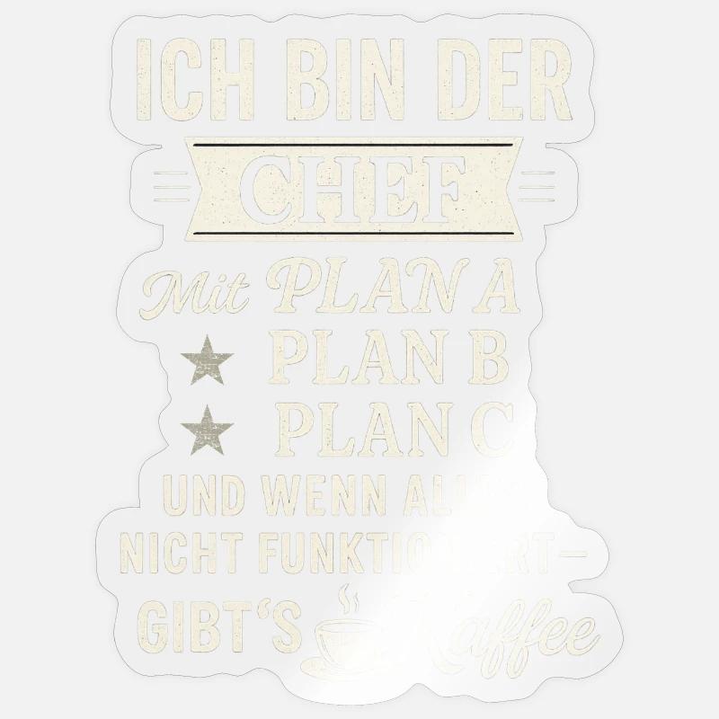 Chef mit Plan B: Kaffee – Lustiges Männer Shirt - Sticker Größe S (10 x 10 cm) - Transparent glänzend