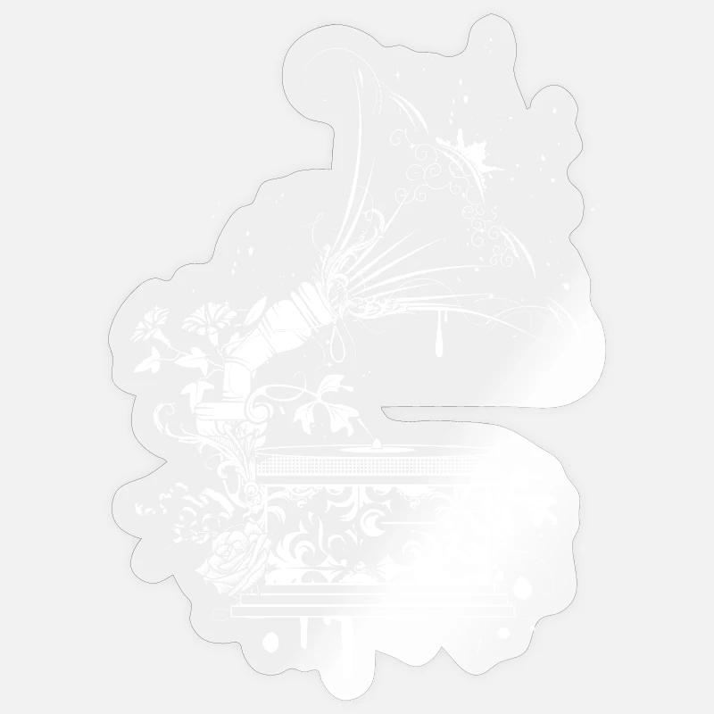 Nostalgisches Grammophon – florale Line Art - Sticker Größe S (10 x 10 cm) - Transparent glänzend