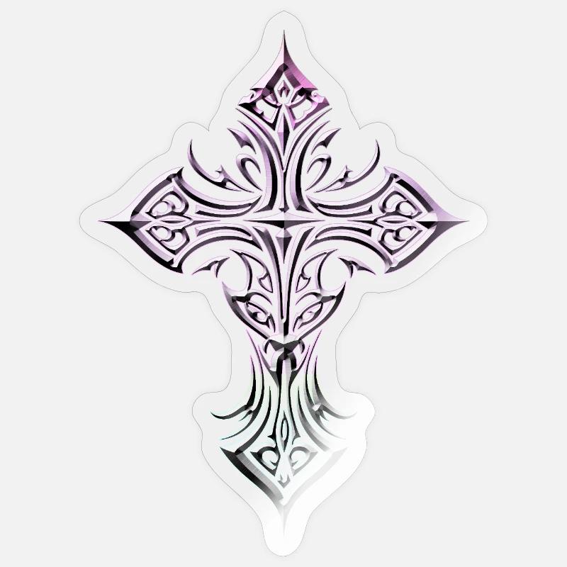 Style templier en croix gothique iridescente - Sticker taille S (10 x 10 cm) - brillant transparent