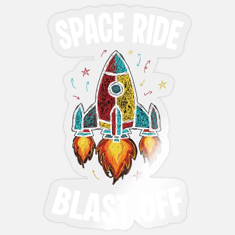 Fusée Espace Retro Scribble Blast Off - Sticker taille S (10 x 10 cm) - brillant transparent