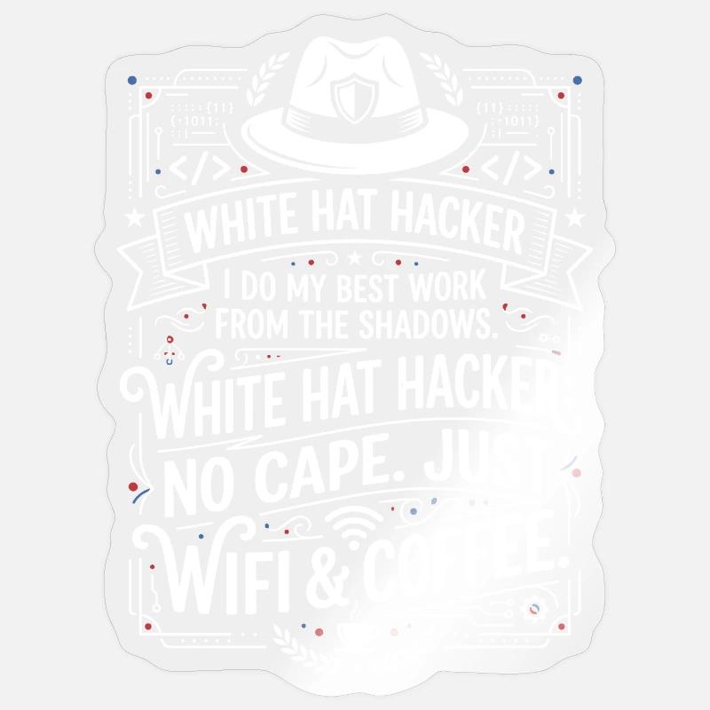 White Hat Hacker Wifi And Coffee Sticker size S (10 x 10 cm)