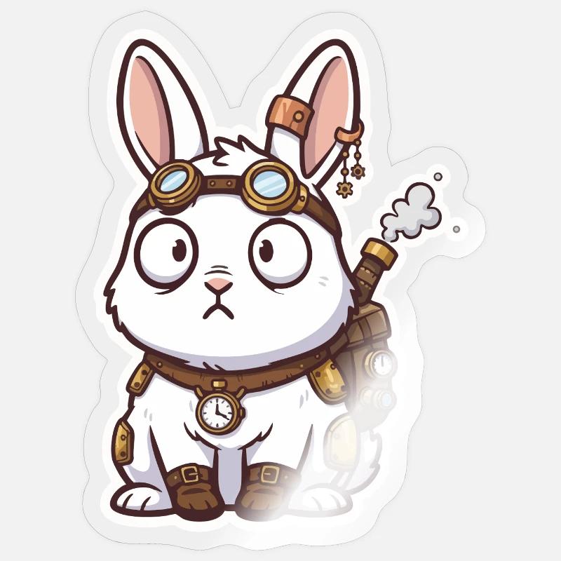 Lapin Steampunk Messager Sac-à-Dos Vapeur - Sticker taille S (10 x 10 cm) - brillant transparent