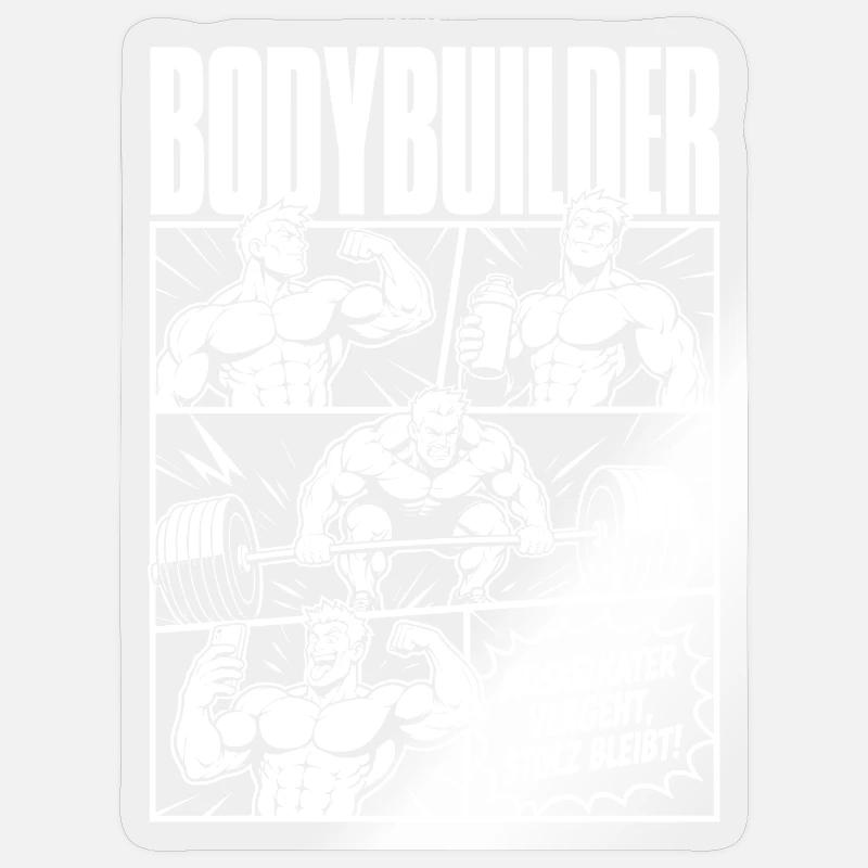 Bodybuilder Training Comic Stolz - Sticker Größe S (10 x 10 cm) - Transparent glänzend