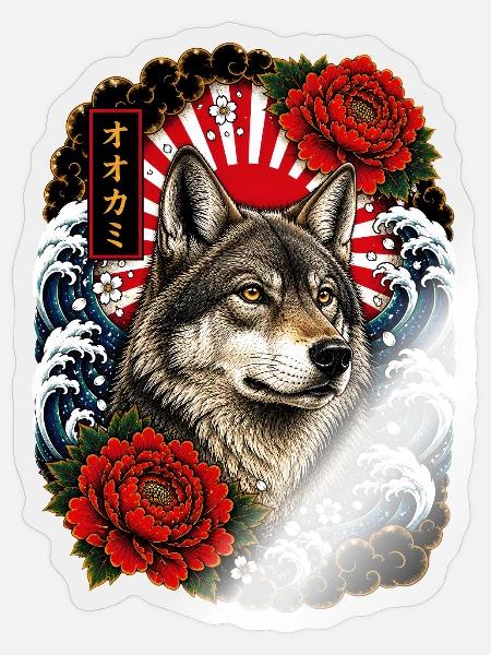 Wolf im japanischen Irezumi Tattoo Stil - Sticker Größe S (10 x 10 cm) - Transparent glänzend