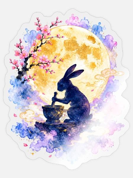 Mondhase Sakura Vollmond - Sticker Größe S (10 x 10 cm) - Transparent glänzend