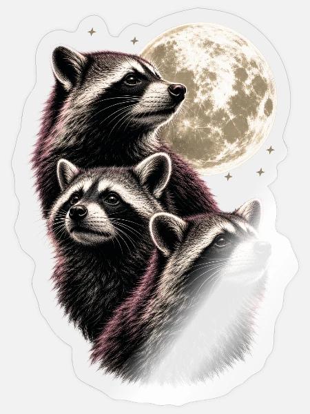 Waschbären Vollmond Nacht Tierliebhaber Lustig - Sticker Größe S (10 x 10 cm) - Transparent glänzend