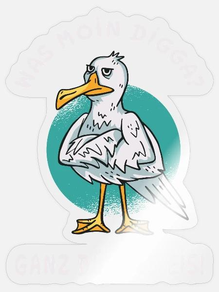 Möwe „Moin Digga? Ganz dünnes Eis!“ - Sticker Größe S (10 x 10 cm) - Transparent glänzend