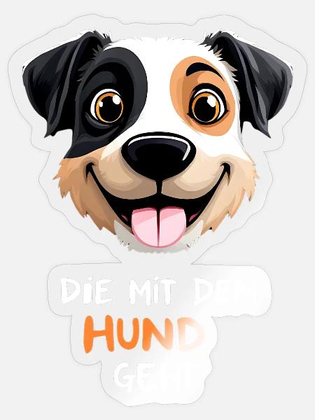 Hundengesicht Cartoon mit Spruch - Sticker Größe S (10 x 10 cm) - Transparent glänzend