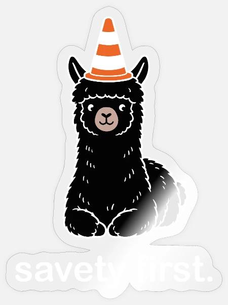 Safety First – Lustiges süßes Alpaka Motiv - Sticker Größe S (10 x 10 cm) - Transparent glänzend