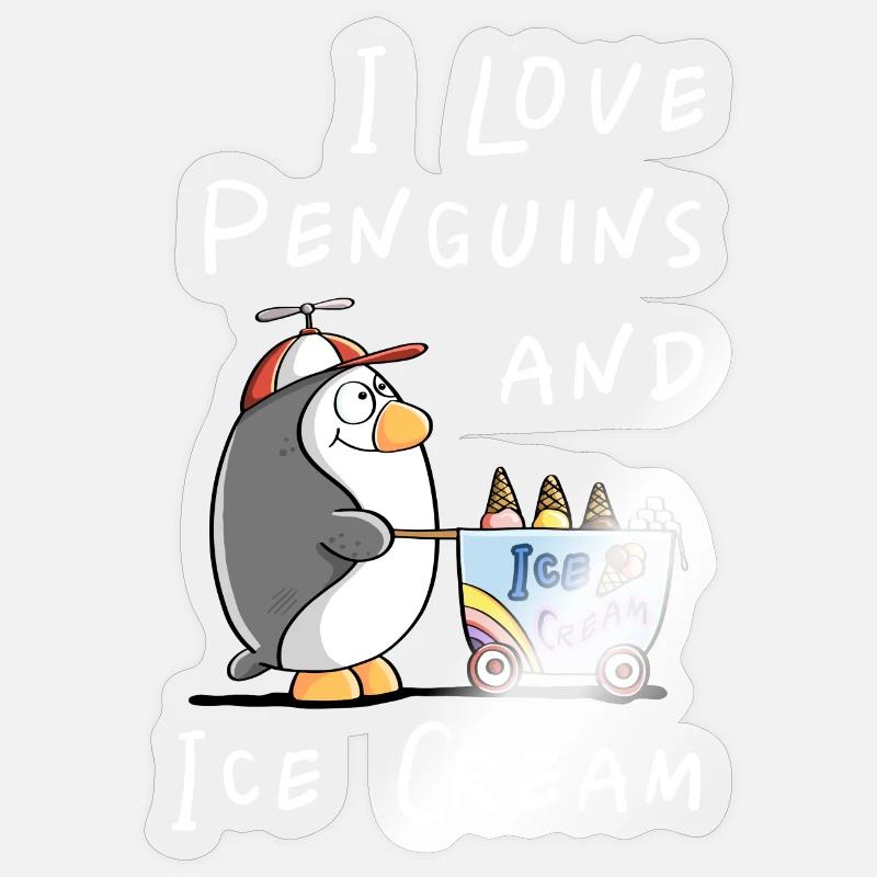 I Love Penguins and Eiscreme - Pinguin Eis Comic Sticker size S (10 x 10 cm)