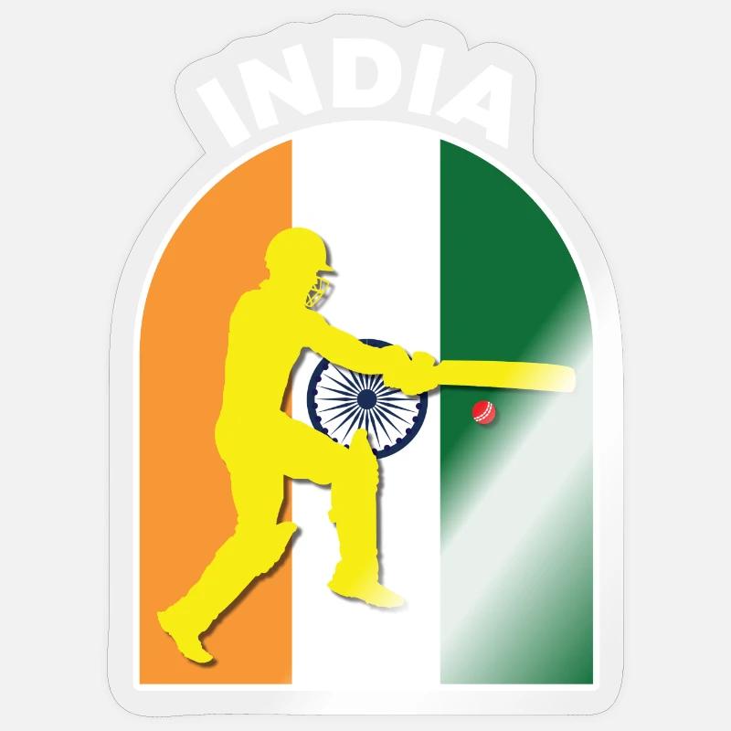 Batteur de cricket de l’Inde Drapeau de l’Inde Sticker taille S (10 x 10 cm)