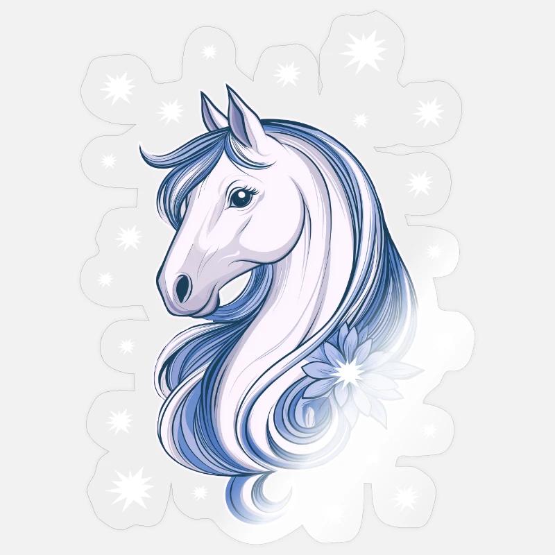 Cheval avec des étoiles - Sticker taille S (10 x 10 cm) - brillant transparent