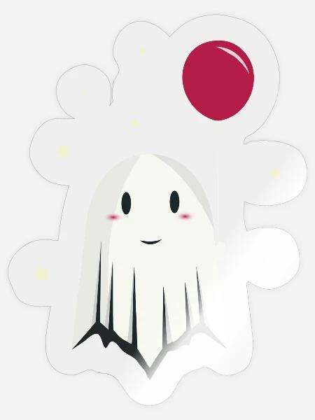 Fröhlicher Halloween-Geist mit Luftballon - Sticker Größe S (10 x 10 cm) - Transparent glänzend