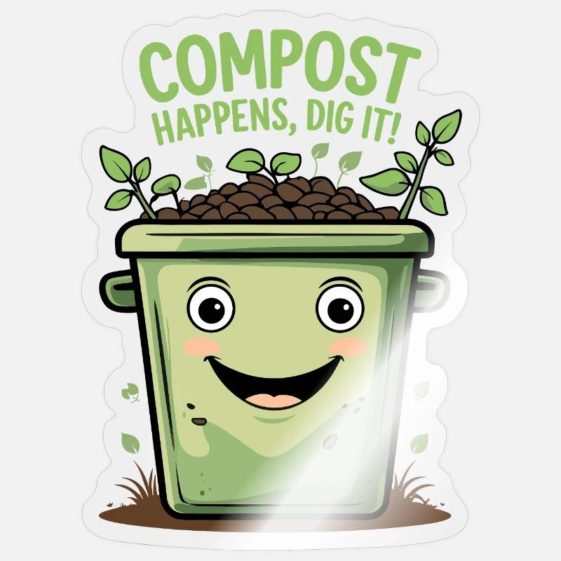 Le compost arrive - Fun Compost Design - Sticker taille S (10 x 10 cm) - brillant transparent