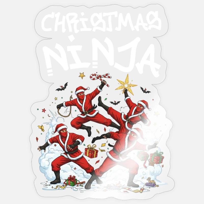 Ninja de Noël - Sticker taille S (10 x 10 cm) - brillant transparent
