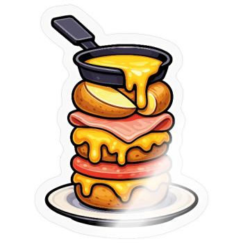 Raclette with Melting Mountain Cheese and Fondue - Sticker size S (10 x 10 cm) - transparent glossy - Front