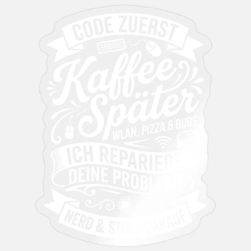 Code zuerst Kaffee Später - Sticker Größe S (10 x 10 cm) - Transparent glänzend