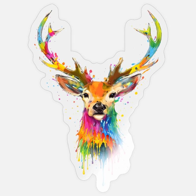 Bunter Hirsch – Graffiti Tierkunst - Sticker Größe S (10 x 10 cm) - Transparent glänzend