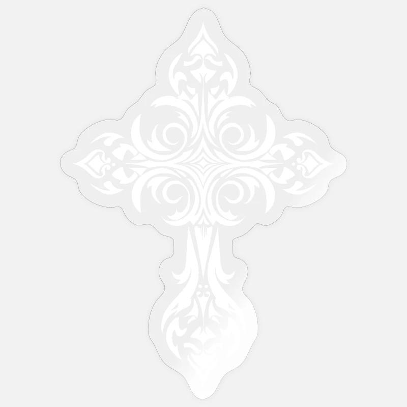 Croix en filigrane ornée - Sticker taille S (10 x 10 cm) - brillant transparent