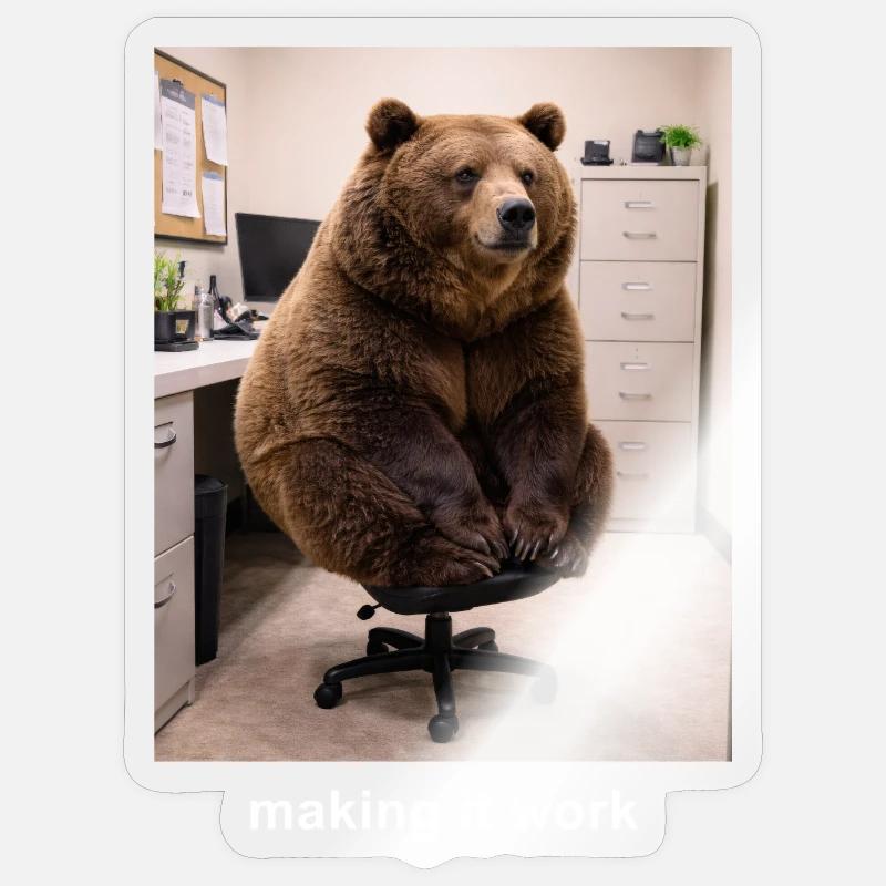 Making It Work Bear Meme Funny Work Humor Sticker size S (10 x 10 cm)